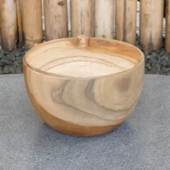 Holzschale mit Deckel, aus Teakholz, 16 cm Ø, 9 cm H 